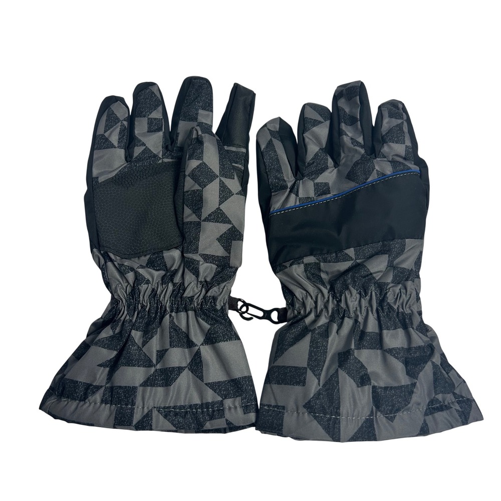 Lands End Grey Black Geometric Triangle Print Touchscreen Winter Gloves Large